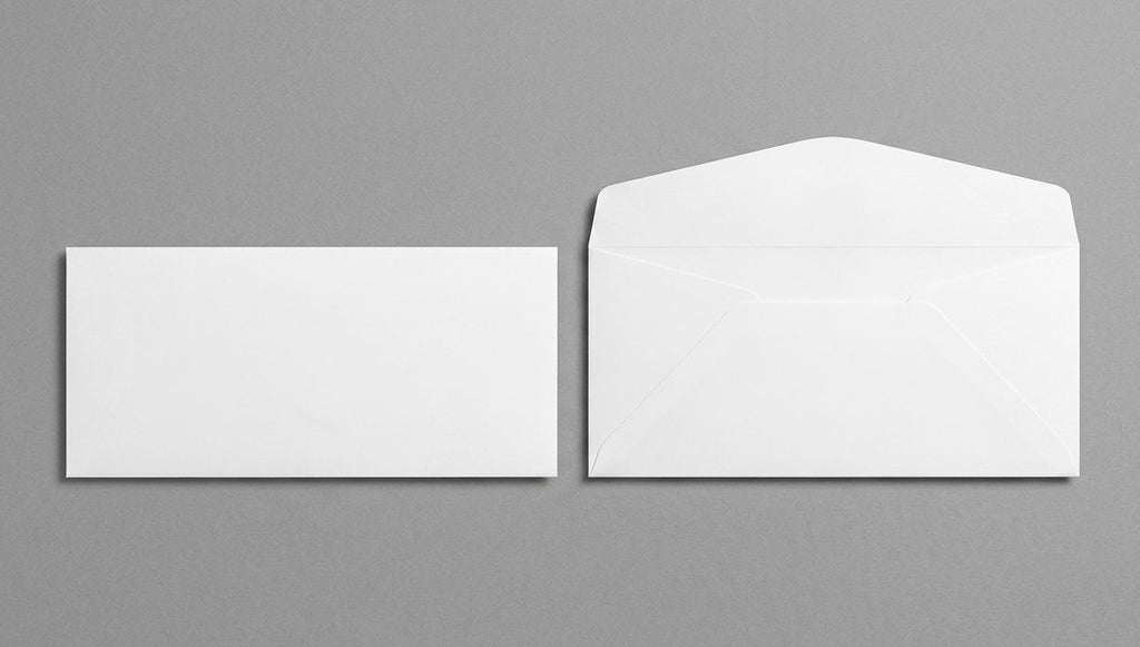 Regular envelope front and back view, white business envelope