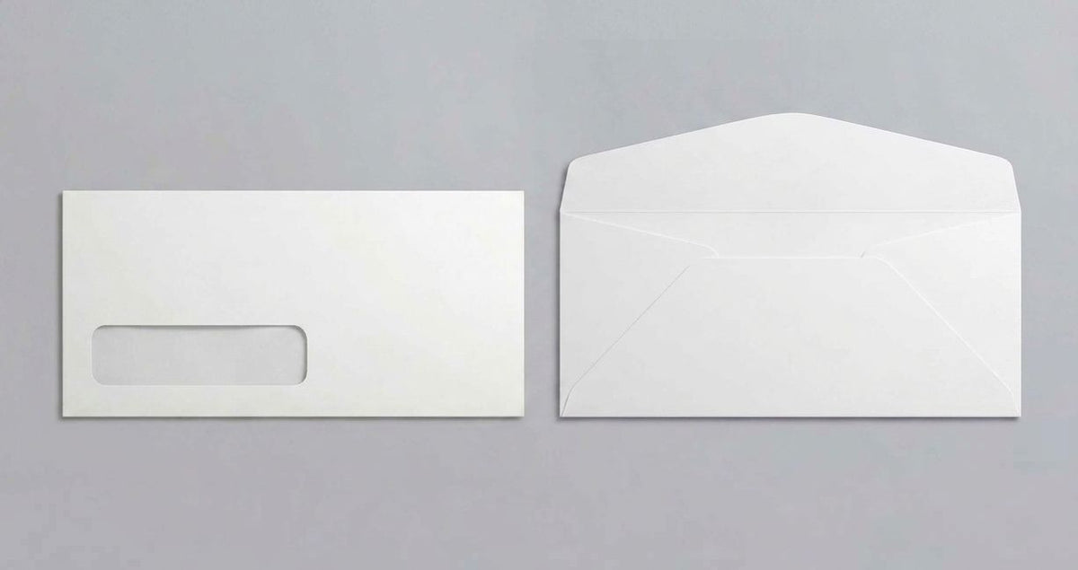 #10 Window envelope front and back view, white business envelope
